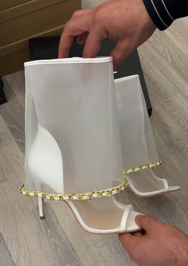 White Mesh High Heels