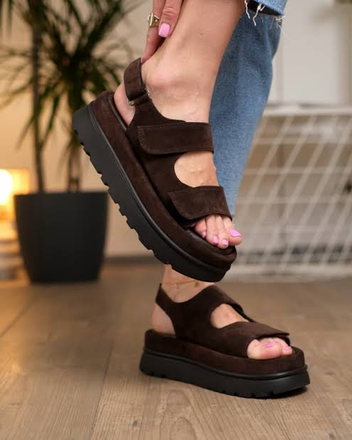 Coffee-colored suede sandals