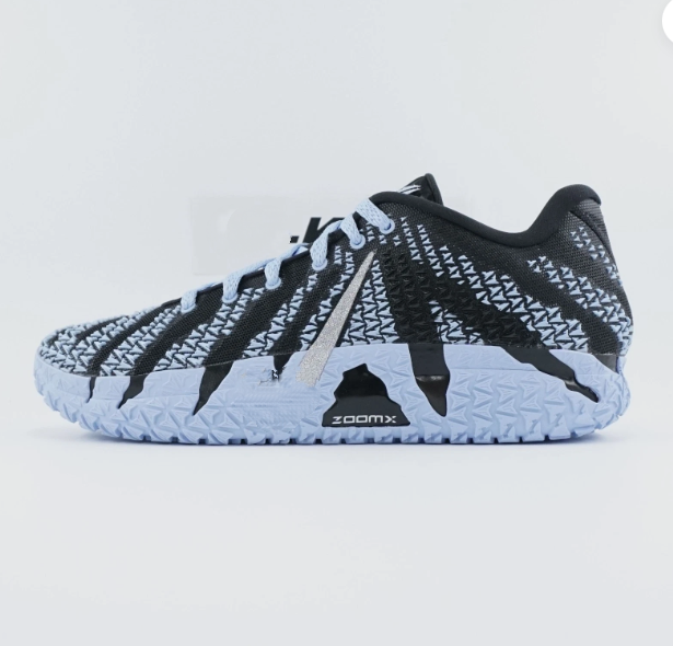 Black, white and blue flashing basketball shoes