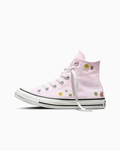 Embroidered flower high-top shoes