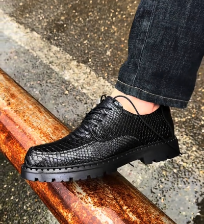 Crocodile-Emboss Leather Sneakers