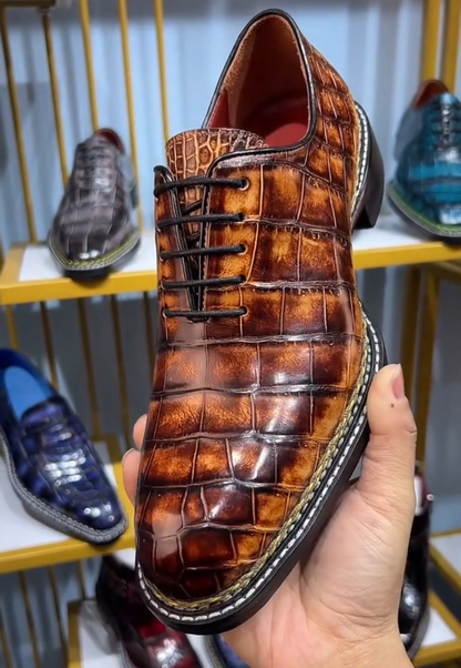 Elegant Crocodile-Embossed Leather Oxfords