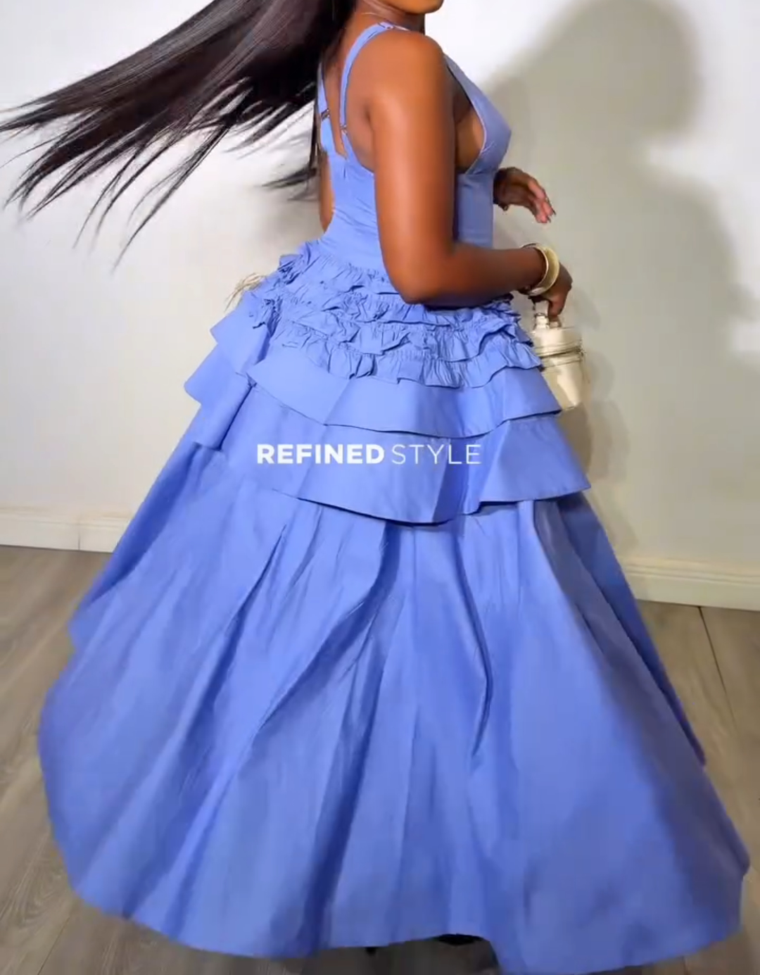 Blue Ruffled Tiered Midi Dress