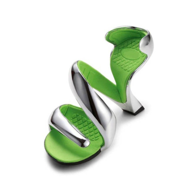 Serpentine Cutout Retro-Futuristic High-Heel Sandals