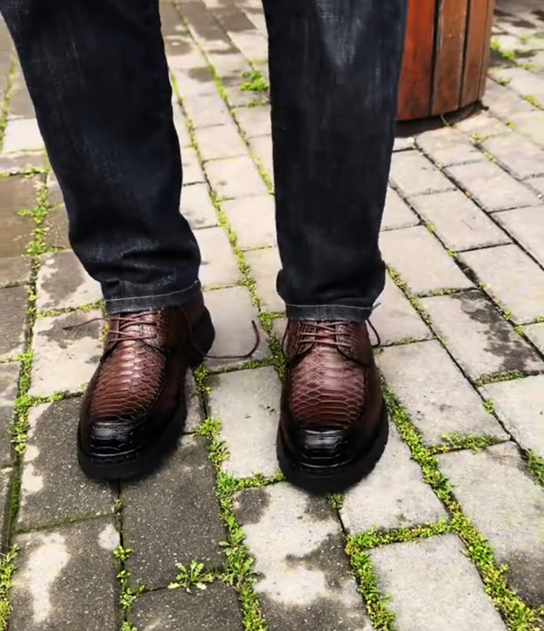 Crocodile-Emboss Leather Sneakers