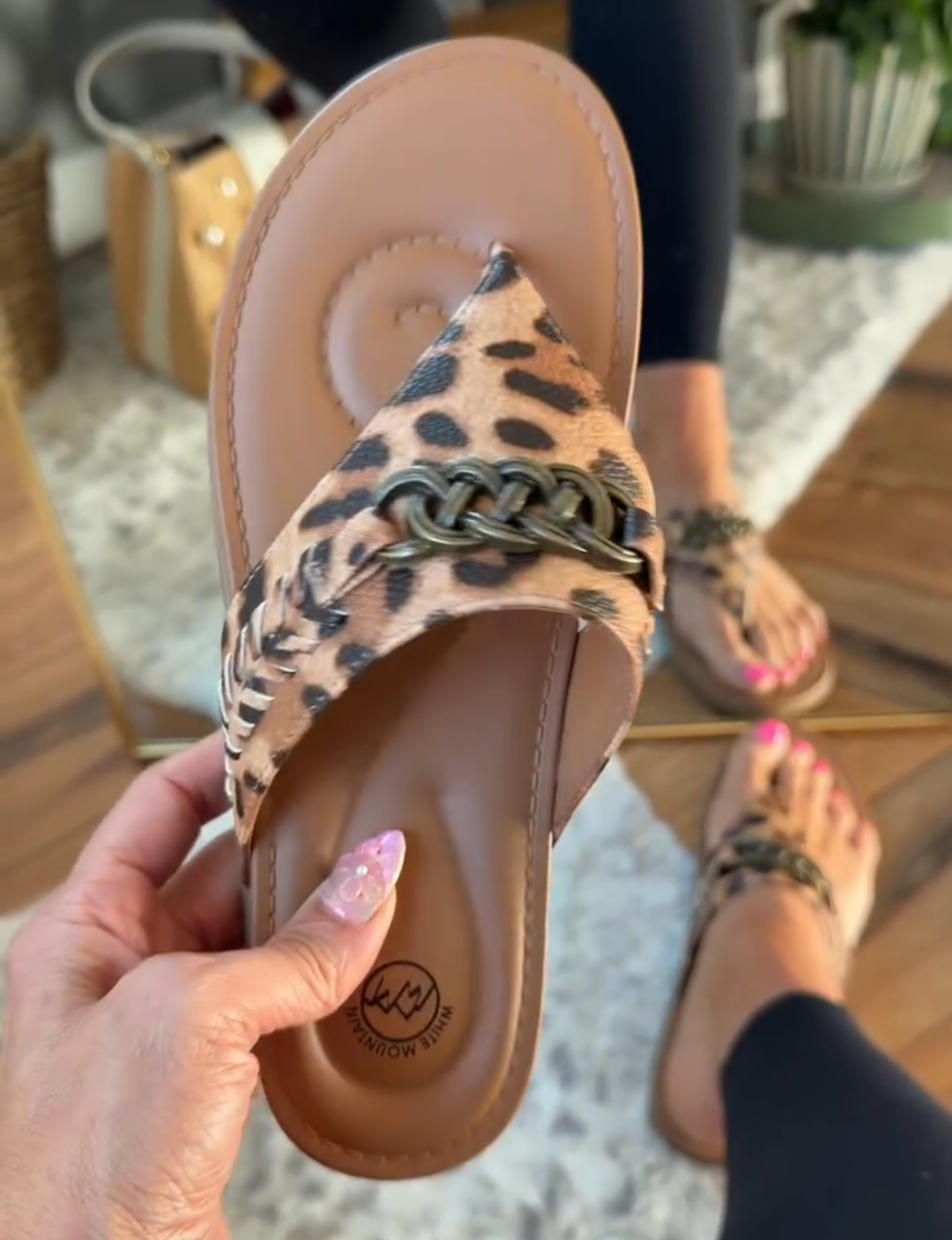 Tan Leopard Faux Leather Aladdin Sandal