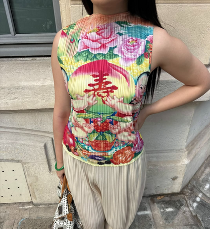 Pleated Celebration Print Vest