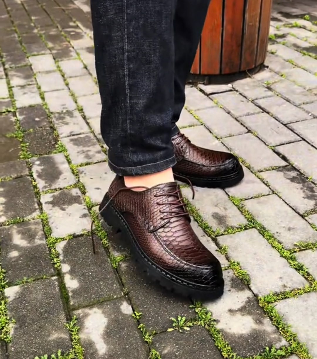 Crocodile-Emboss Leather Sneakers