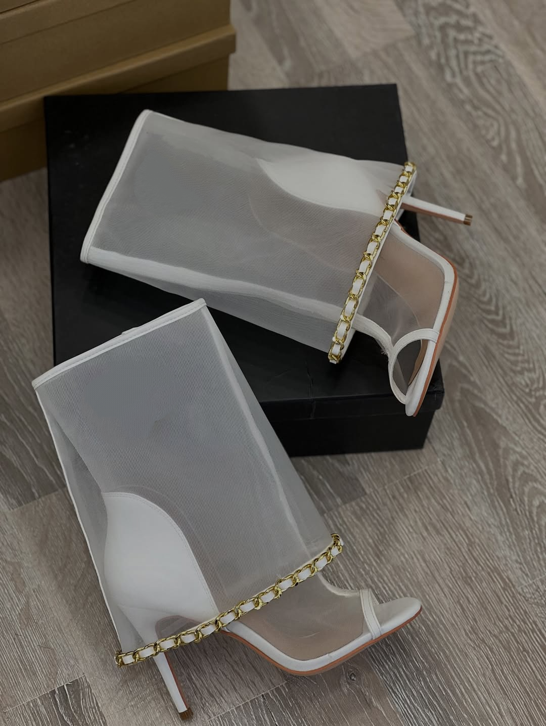 Mesh stiletto ankle boots