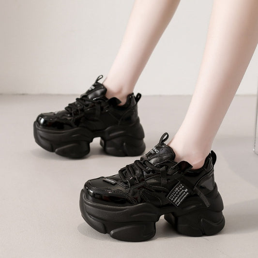 8cm platform genuine leather sneakers