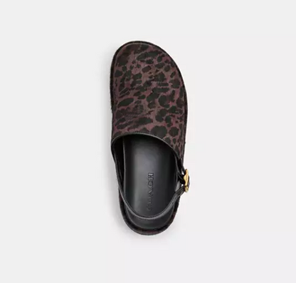 Leopard print carved thick-soled wooden clogs