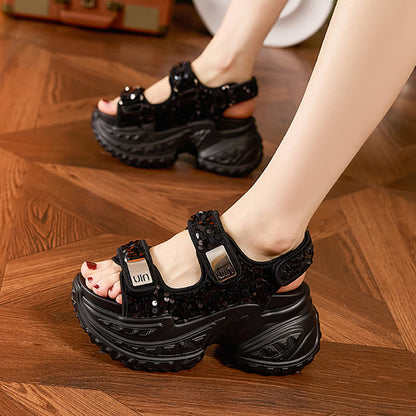 Sequined platform sports sandals