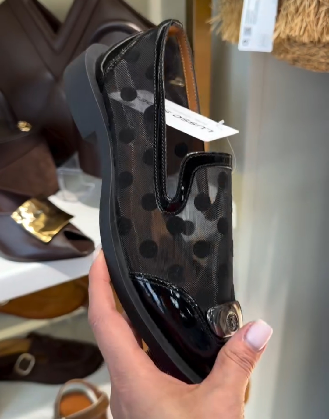 Black polka dot sheer loafers