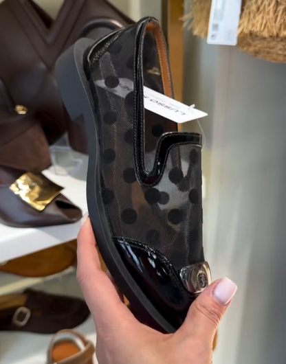 Black polka dot sheer loafers