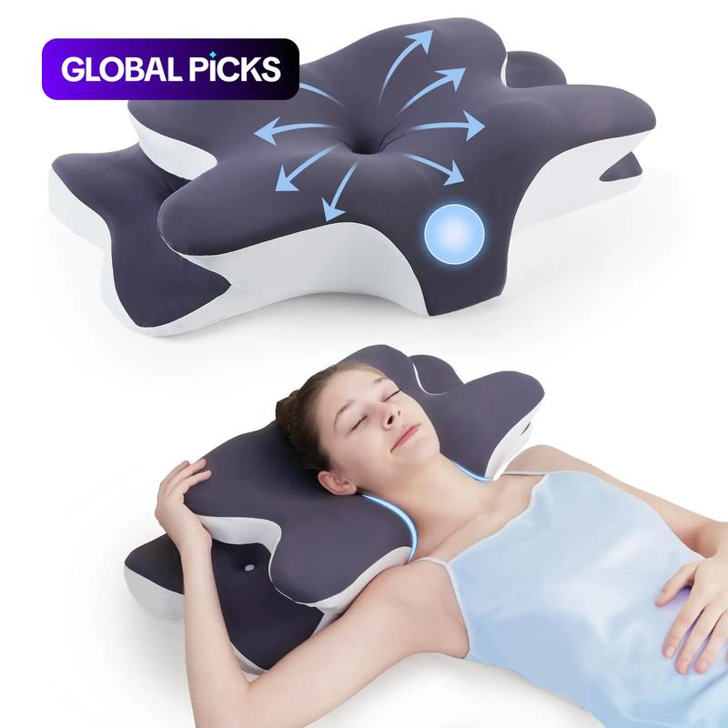 Double-sided curved neck pillow, unscented supportive memory foam.