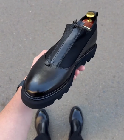 Zipper leather shoes