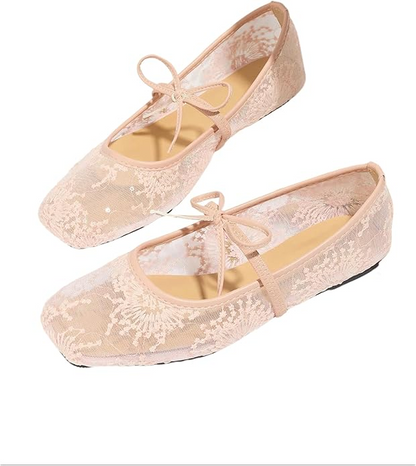 Polka dot mesh ballet flats