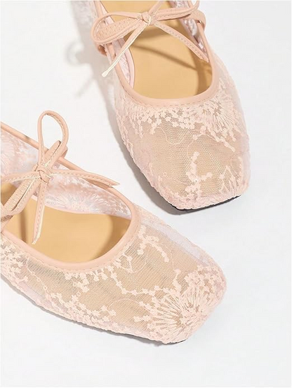 Polka dot mesh ballet flats