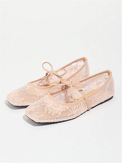Polka dot mesh ballet flats