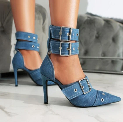 Buckled pointed-toe stiletto heels for everyday casual Roman sandals