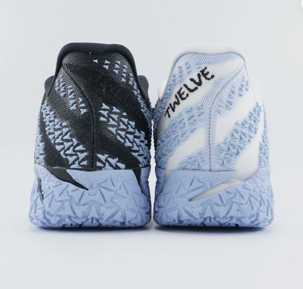 Black, white and blue flashing basketball shoes