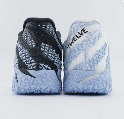 Black, white and blue flashing basketball shoes