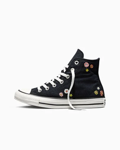 Embroidered flower high-top shoes