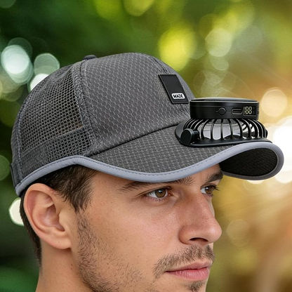 Sun hat with built-in fan, solar powered