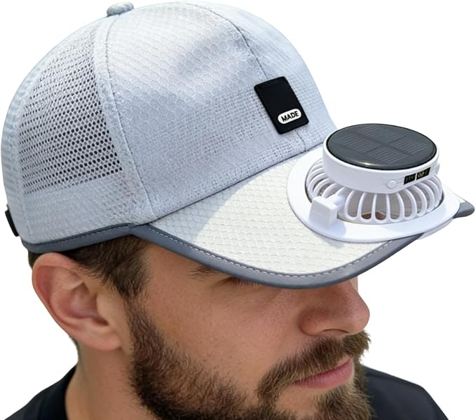Sun hat with built-in fan, solar powered