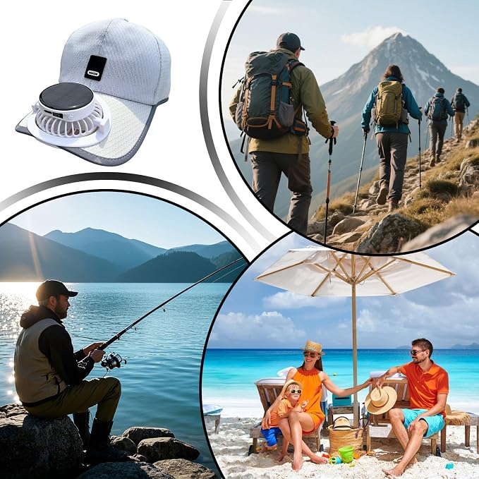 Sun hat with built-in fan, solar powered
