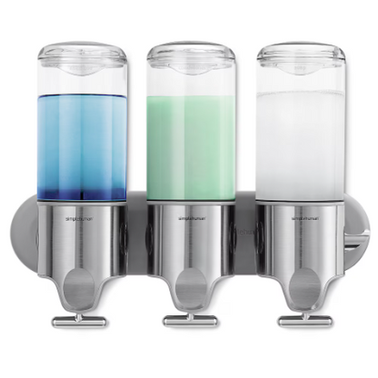 Three-compartment wall-mounted stainless steel press-type soap dispenser