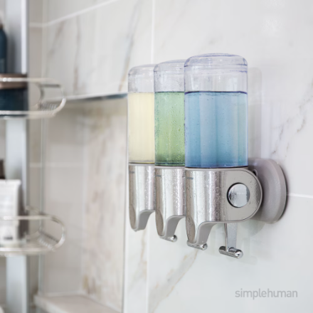 Three-compartment wall-mounted stainless steel press-type soap dispenser