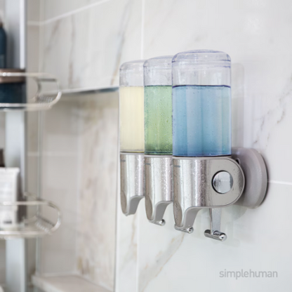Three-compartment wall-mounted stainless steel press-type soap dispenser