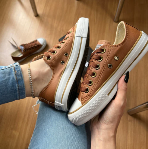 Caramel-Colored Faux Leather Sneakers