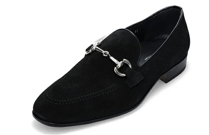 Black suede horsebit loafers