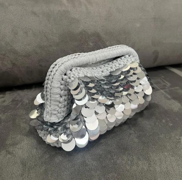 Crochet sequin clutch