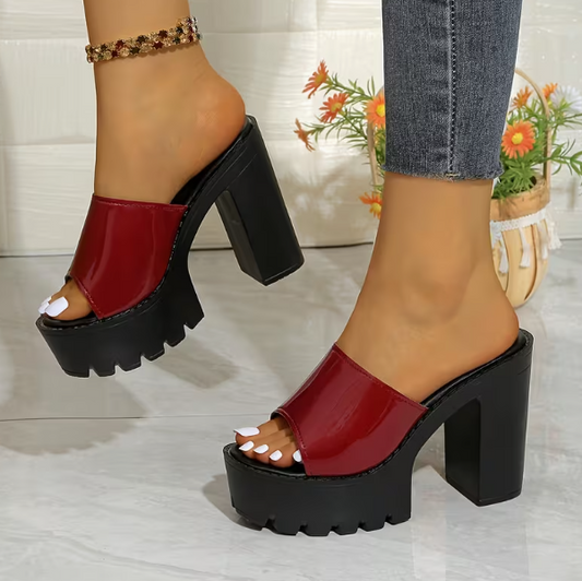 Patent leather platform chunky heeled sandals