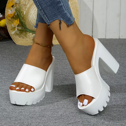 Patent leather platform chunky heeled sandals