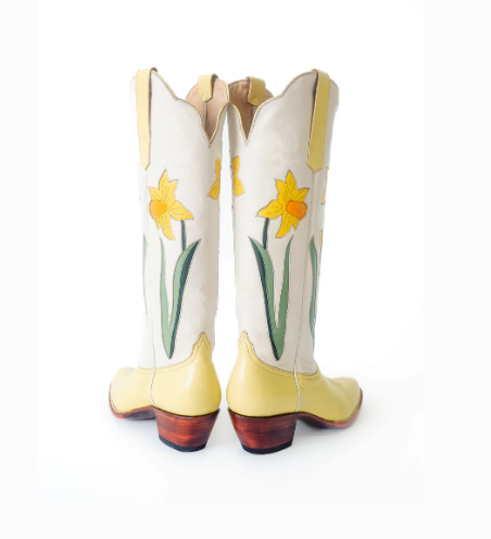Toe Floral Inlay Knee High Tall Cowgirl Boots