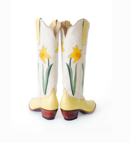 Toe Floral Inlay Knee High Tall Cowgirl Boots