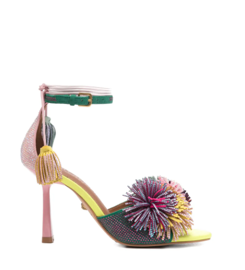 Pom-pom Embellished High-Heel Sandals