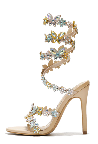 Rhinestone Floral-Embellished Stiletto Sandals