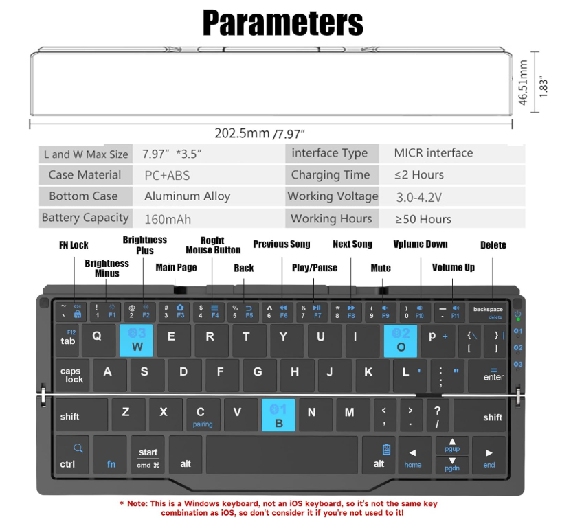 Mini folding Bluetooth keyboard with magnetic stand 2