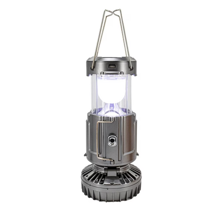 Solar Light and Fan All-in-One - 6-in-1 Portable Foldable Rechargeable Camping Light and Fan