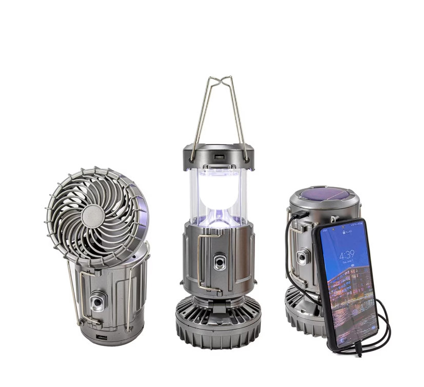 Solar Light and Fan All-in-One - 6-in-1 Portable Foldable Rechargeable Camping Light and Fan