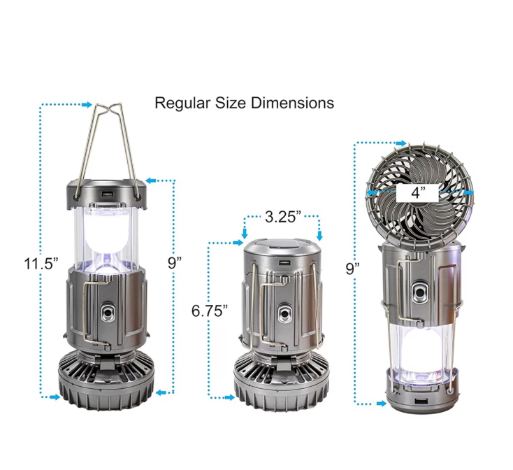 Solar Light and Fan All-in-One - 6-in-1 Portable Foldable Rechargeable Camping Light and Fan