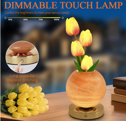 Rechargeable wireless touch-dimmable artificial tulip flower stand lamp