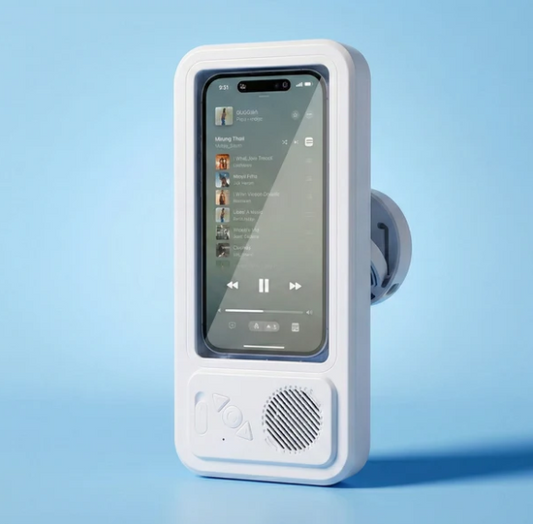 Waterproof touch screen phone holder with Bluetooth speaker for bathroom
