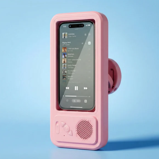 Waterproof touch screen phone holder with Bluetooth speaker for bathroom