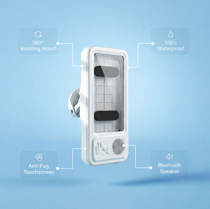 Waterproof touch screen phone holder with Bluetooth speaker for bathroom
